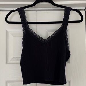 Navy Lace Trim Tank Top